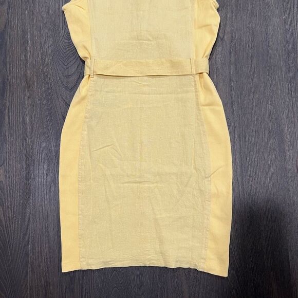 NWOT Guess Los Angeles Linen Blend Yellow Collared Utility Tie Waist Dress Sz M - Picture 5 of 9